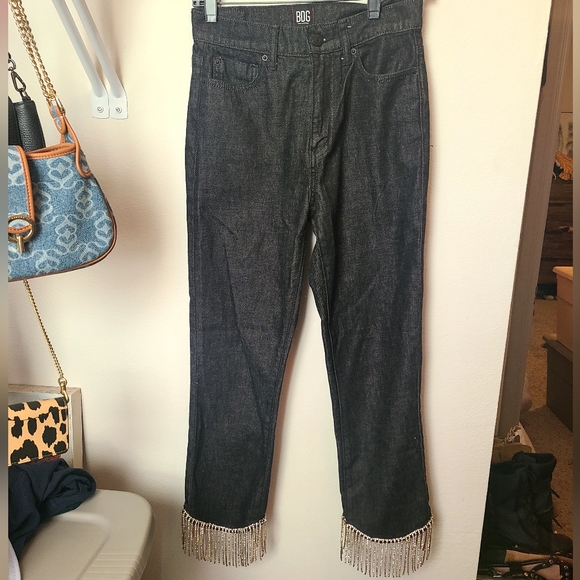 BDG High-Waisted Cropped Slim Straight Jean – Diamante Hem - Picture 3 of 6